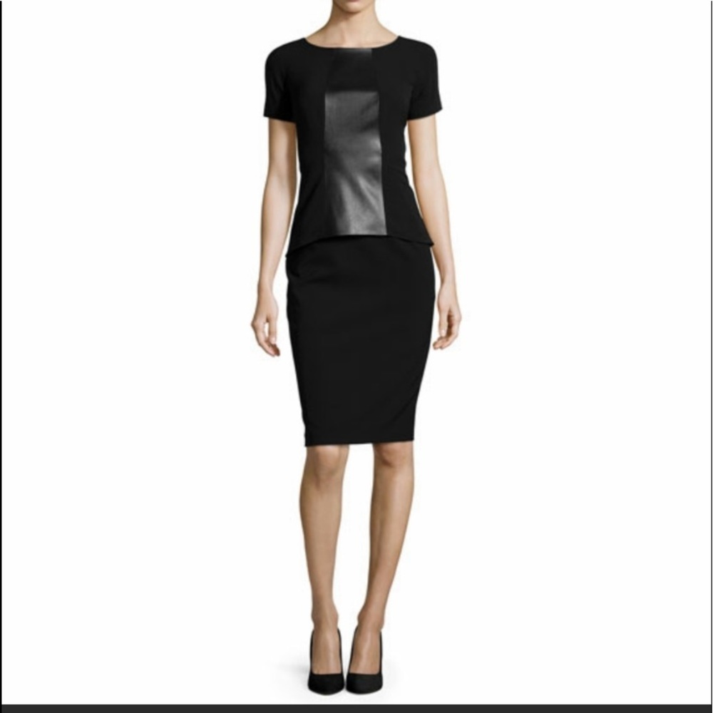 Lafayette 148 Faux Leather Peplum Dress in black size 0. NWOT
